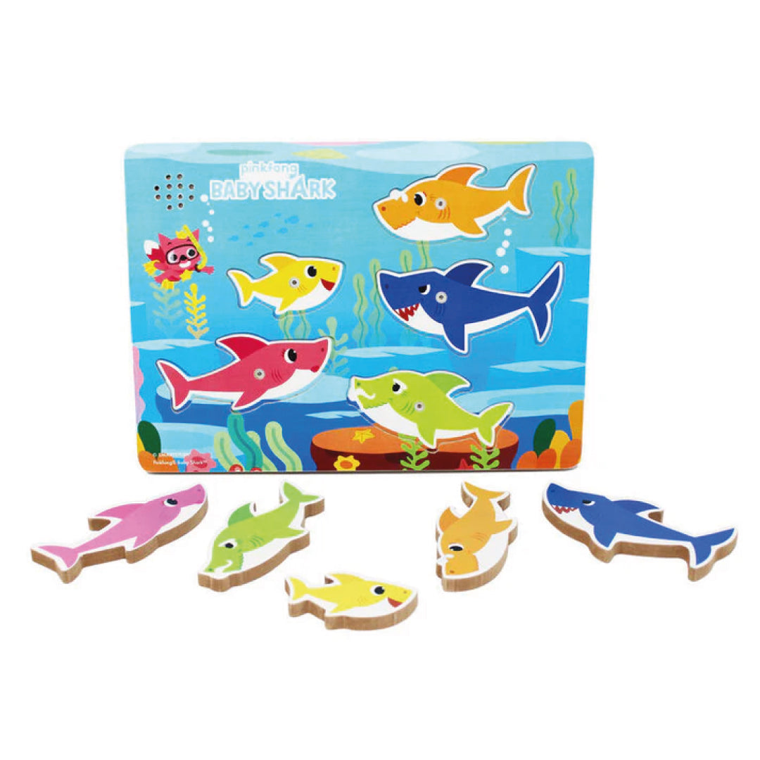 Baby Shark – Tjockt träpussel med ljud (Engelska)